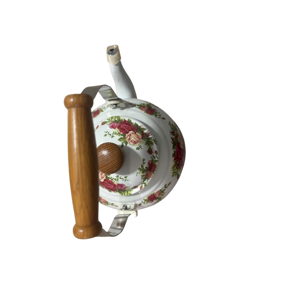 Vintage Royal Albert Tea Kettle White Stovetop Pot Wood Handle Rose Pattern - Picture 13 of 13